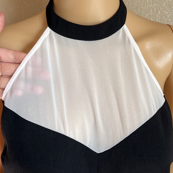 GUESS TUX HALTER BLACK &WHITE JUMPSUIT Sz 4 - Picture 9 of 16